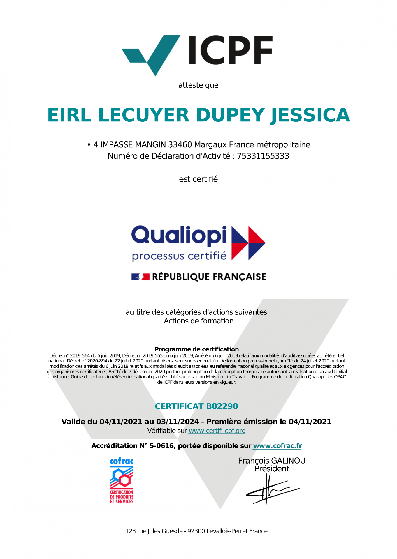 Certificat qualiopi