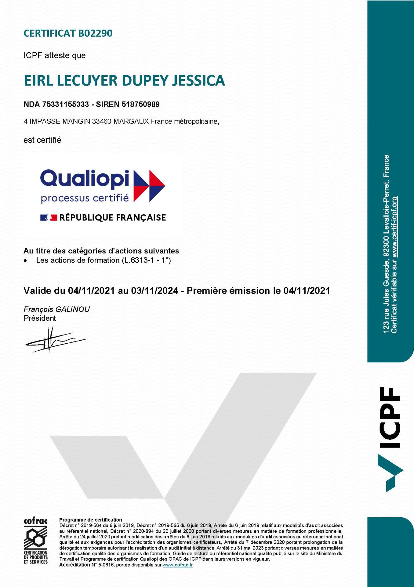 Nouveau certificat